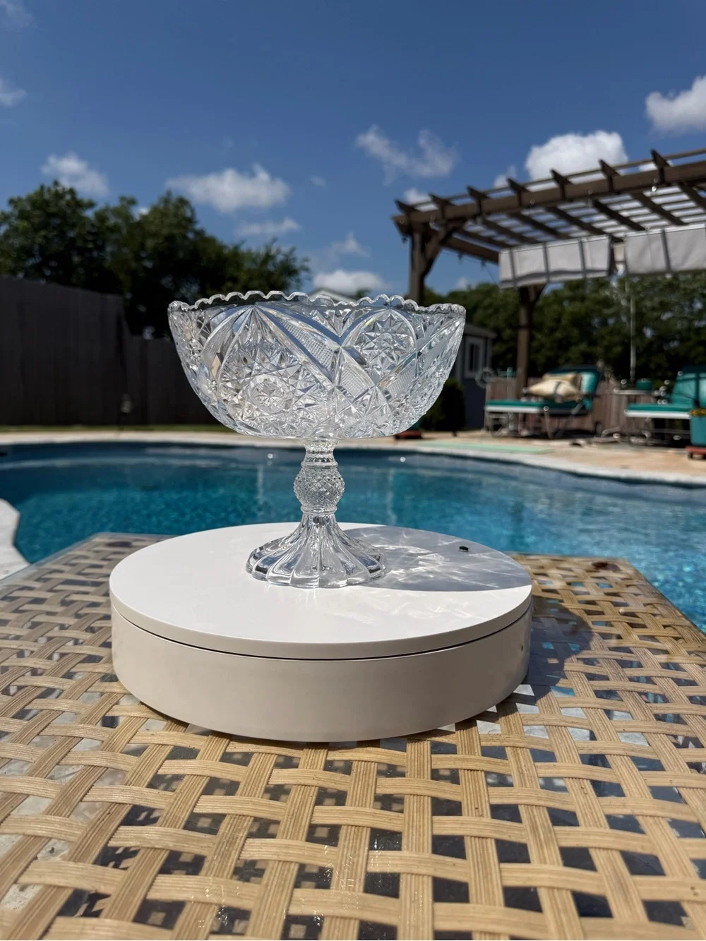 Cut Crystal Compote Bowl - Clear Glass Pedestal